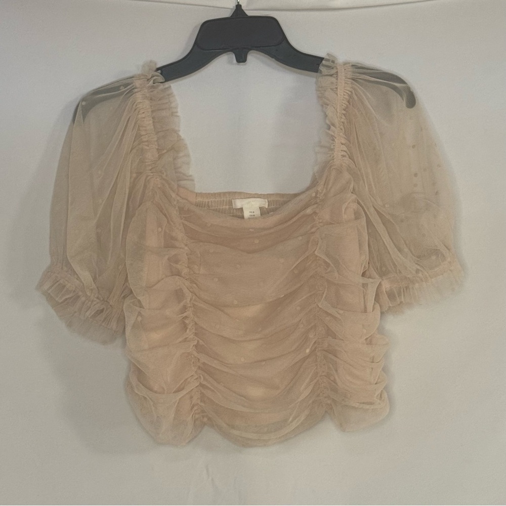 H&M Pink Puff Sleeve Mesh Top | Size Medium | EUC